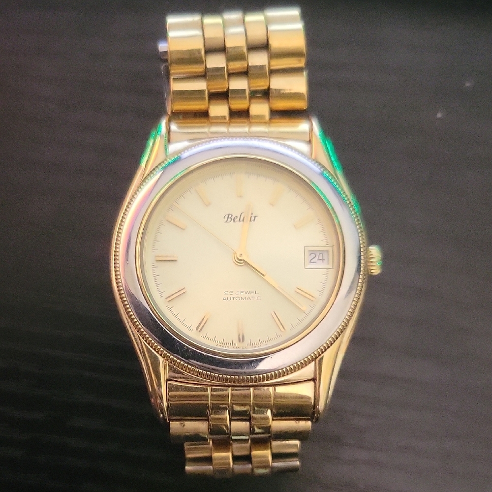 Belair Automatic 25 Jewel Gold Tone Watch